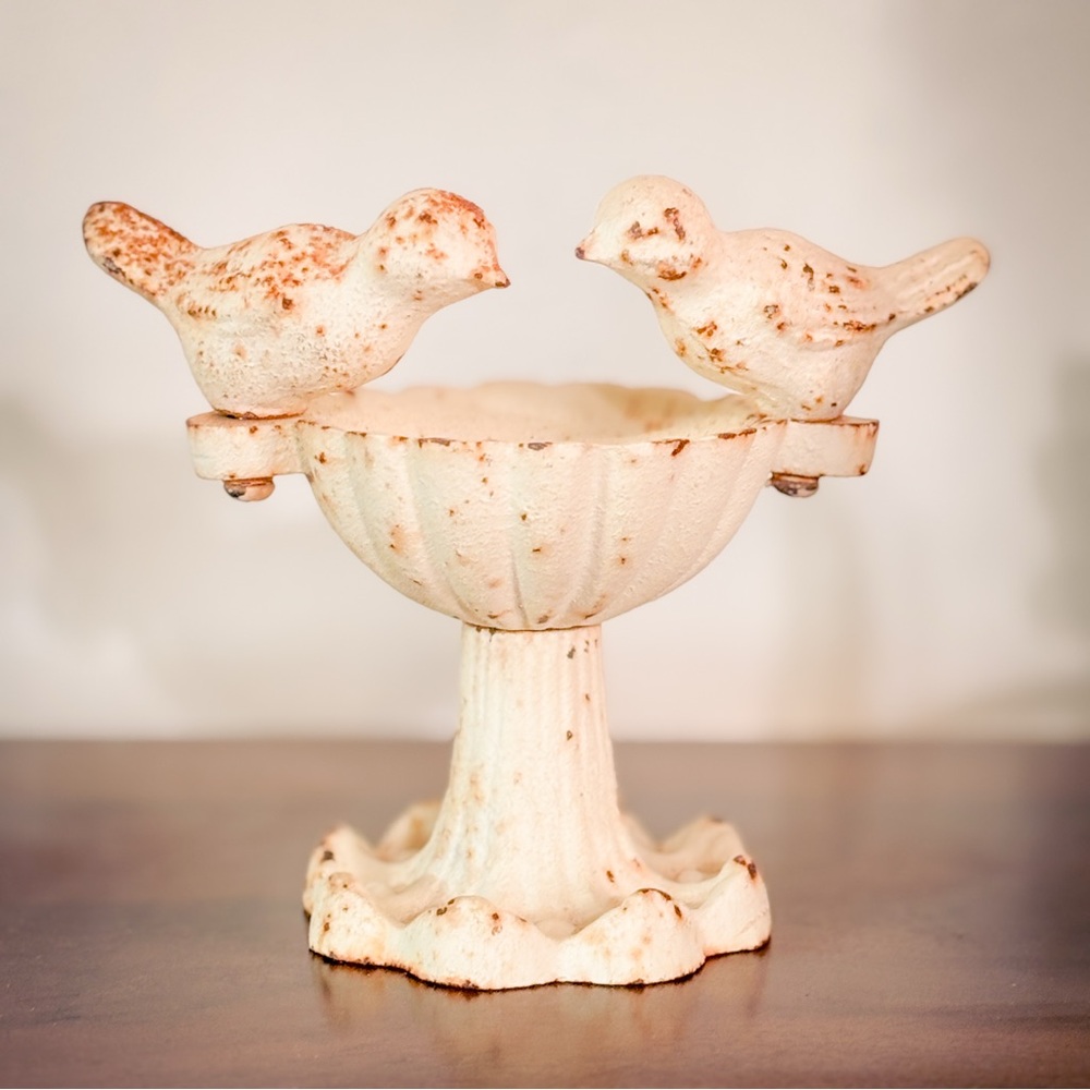 Vintage Style Cast Iron Double Bird Pedestal Dish Garden Cottage - Picture 3 of 12